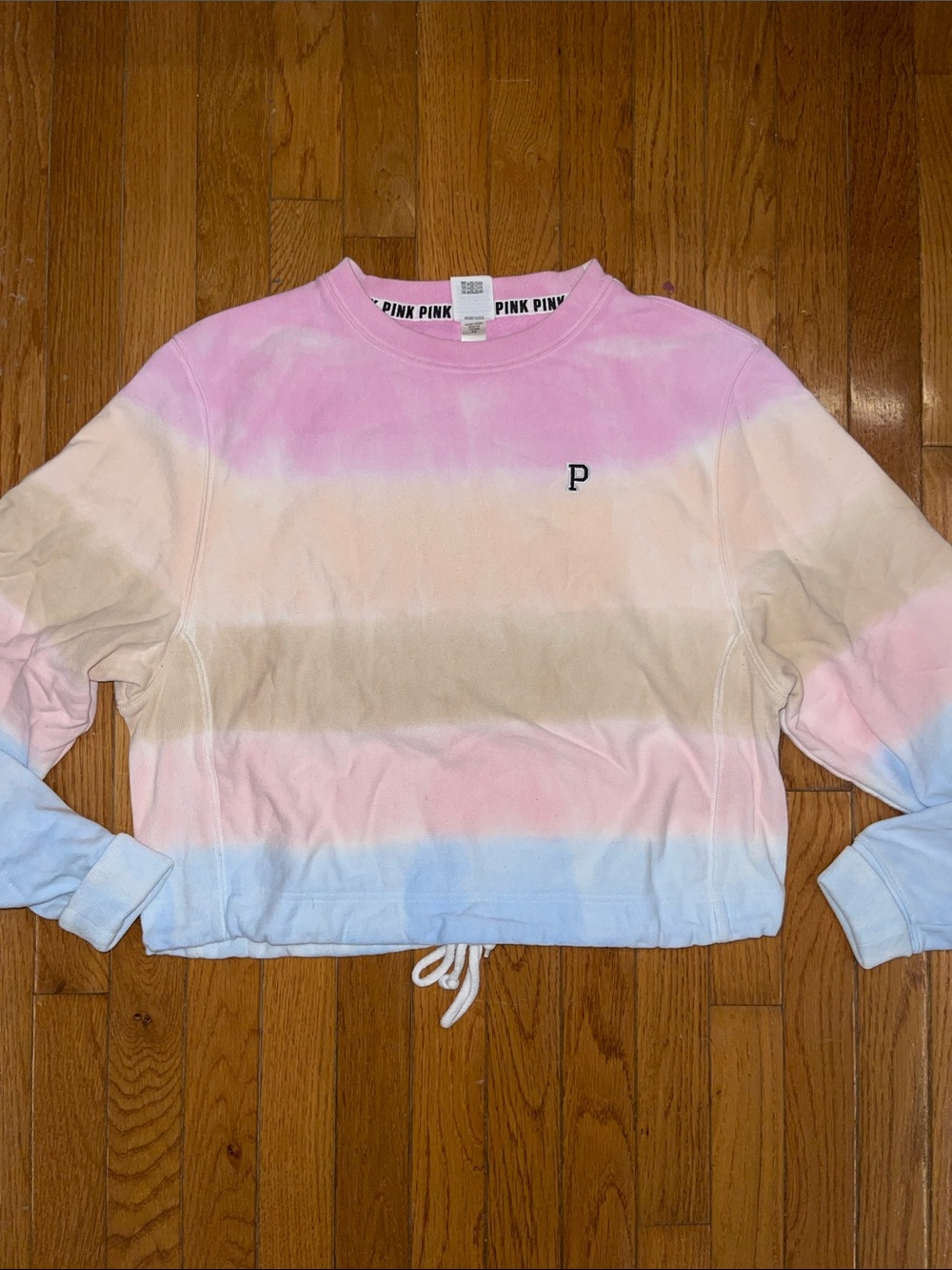 PINK Victoria's Secret Pastel Tie-Dye Cropped Crewneck - Pink, Cream, Light Blue